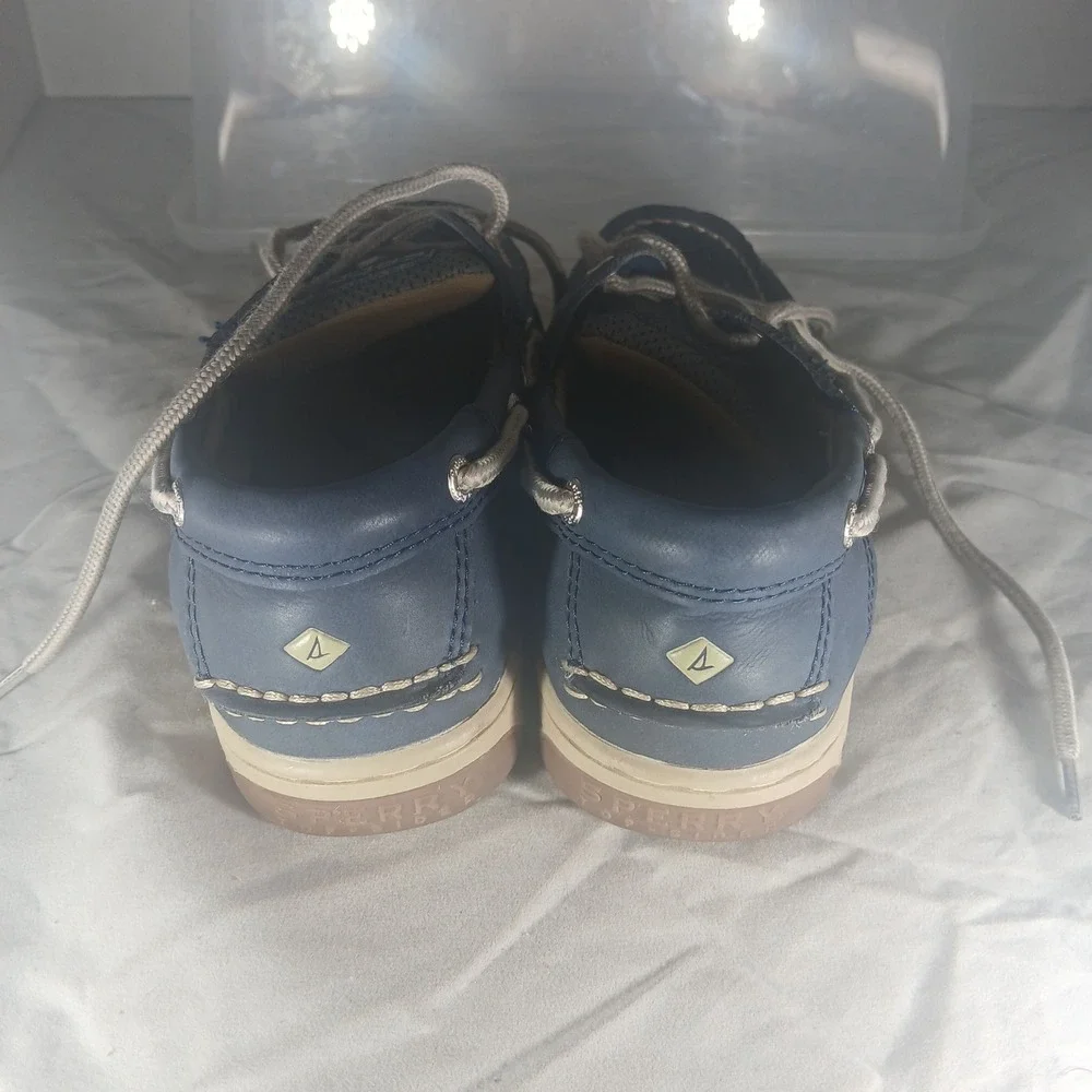 Sperry Billfish Boys Boat Shoes Navy Blue Leather Lace‎ Up Size 2.5 M